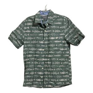 L.L. Bean Signature Slim Fit Fish Shirt Green Button Down S/S Men's Size Small